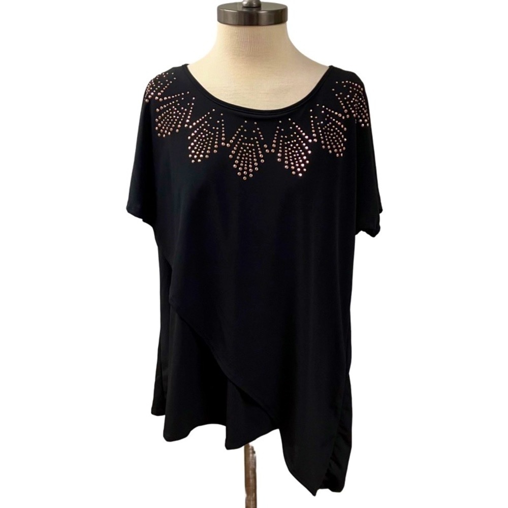 SJS Stretch Knit Asymmetrical Studded Top Short Sleeve Women’s Plus SZ 3X NEW